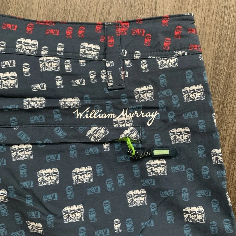 William Murray Water Hazard Shorts Mens 34 Red White & Brew Golf Swim Drink Hunt